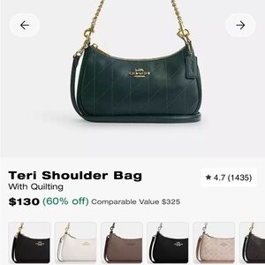 Coach Teri Quilted Shoulder Bag in Dark Green with Gold Chain
